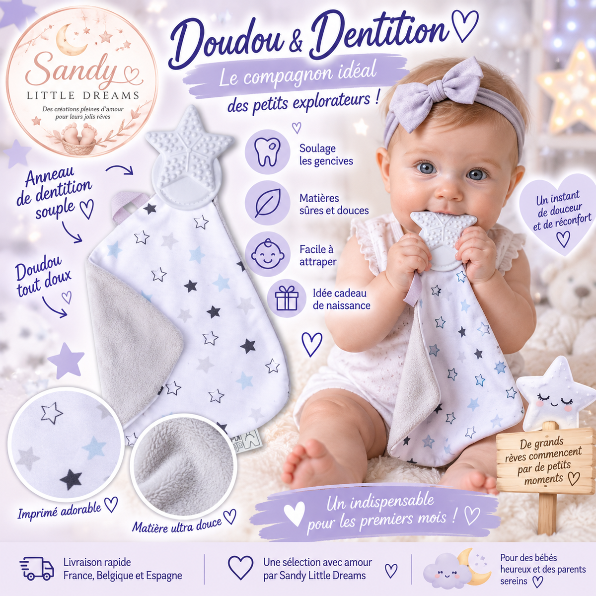 ⭐ Bavoir de dentition – Étoiles