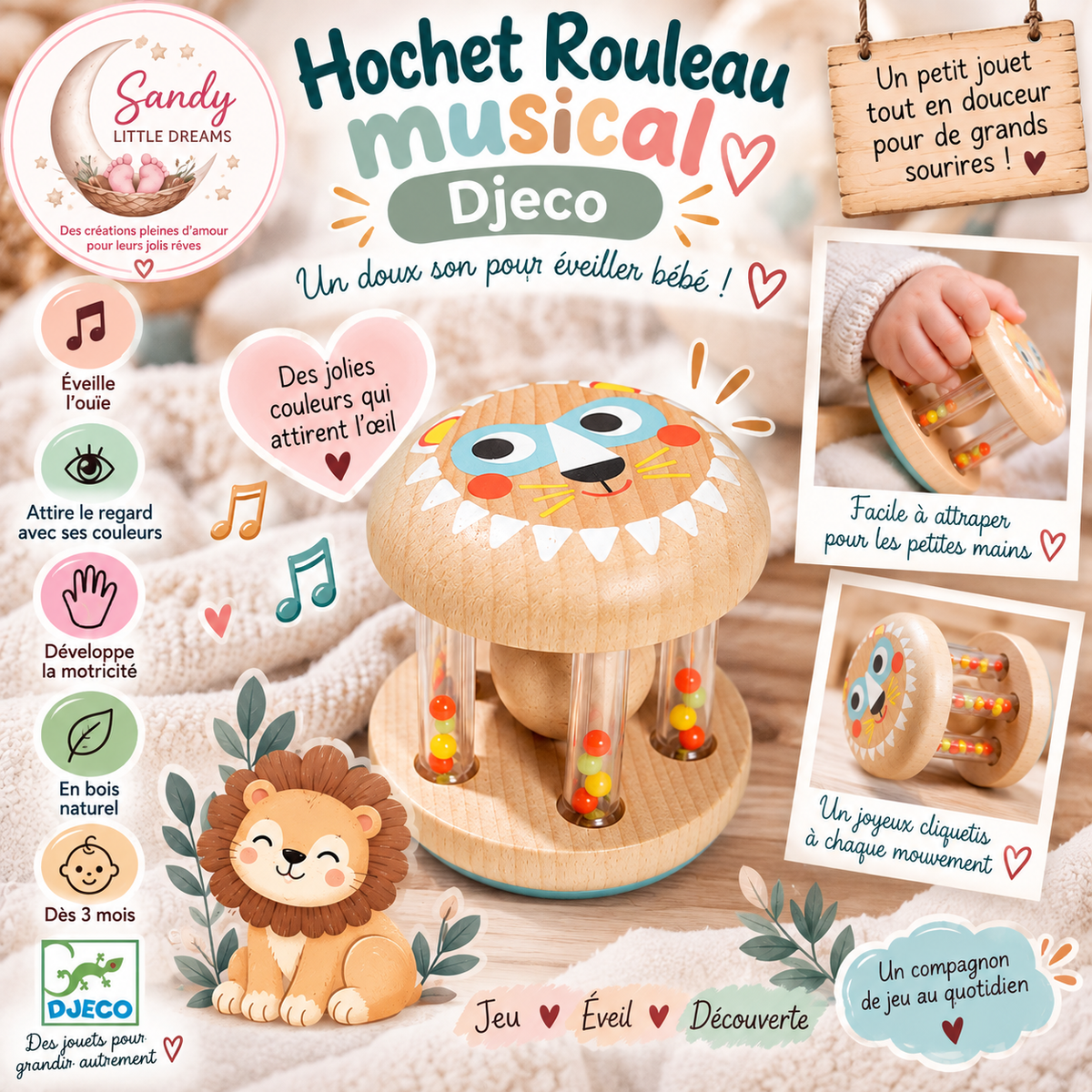 🦁 Hochet Rouleau Musical