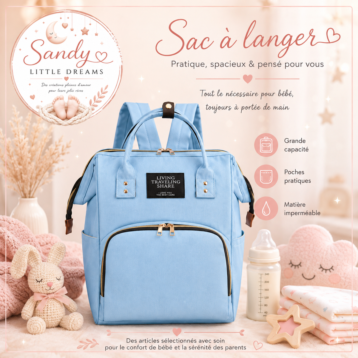 Sac à langer bleu clair