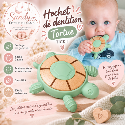 🐢 Hochet de dentition Tortue – TICKIT 💚