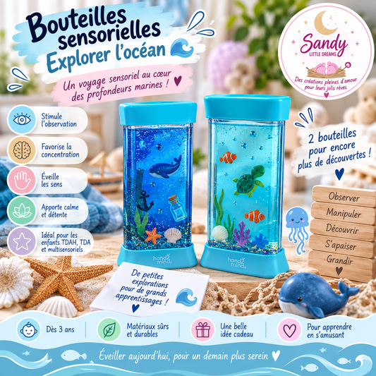 🌊 Bouteilles sensorielles « Explorer l’océan » – Lot de 2