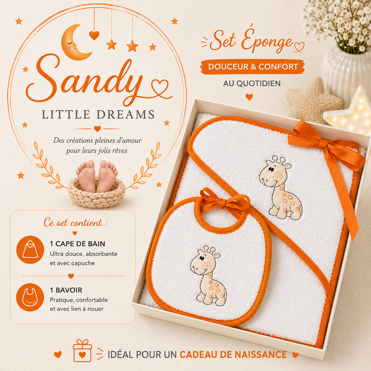 Set eponge girafon Orange
