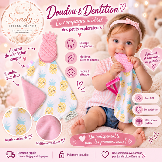 🍍 Doudou & Anneau de Dentition – Ananas
