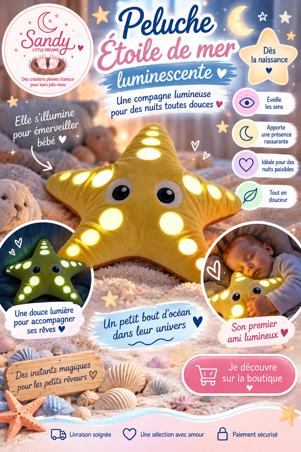 ⭐ Peluche Étoile de mer lumineuse