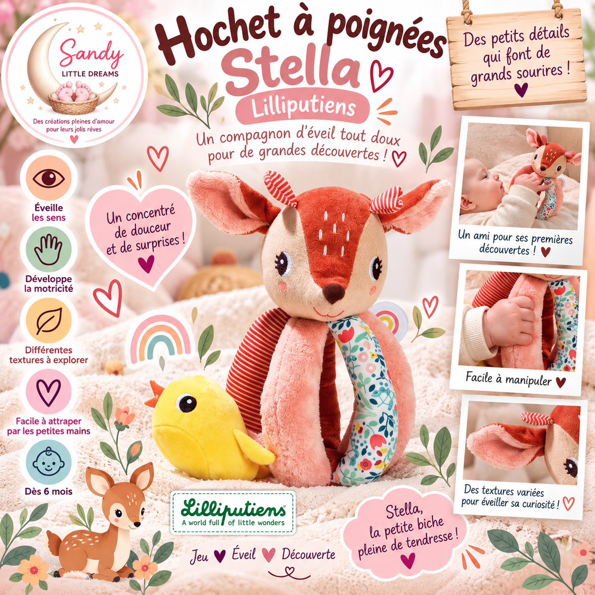 🦌 Hochet à poignées Stella
