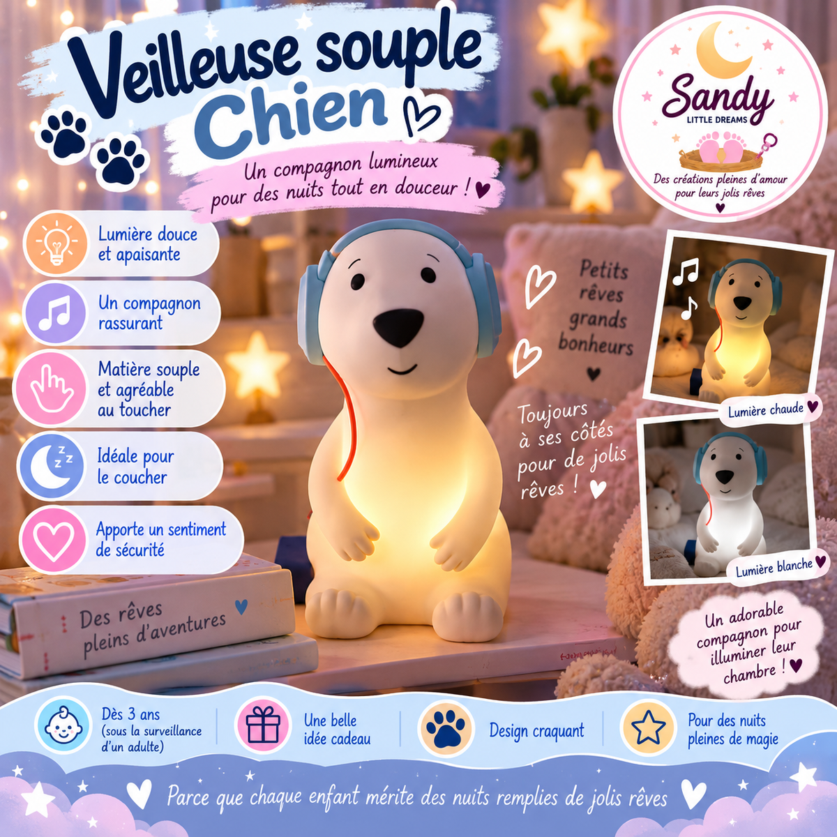 🐶 Veilleuse souple Chien